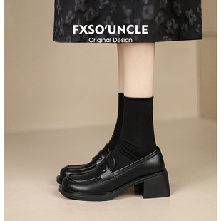 FXSO方巷女鞋2025夏季新款乐福鞋子复古粗跟高跟英伦风小皮鞋单鞋