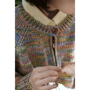 Ching's法式复古混彩粗棒针羊毛针织开衫 混纺宽松毛衣拉链夹克衫