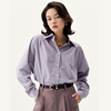 三所vintage复古抗皱插肩袖，紫色衬衫女秋法式别致古着女衬衣高级