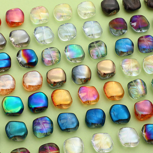 10个彩色极光幻彩方形玻璃水晶，串珠diy手工手，项链耳饰品配件材料