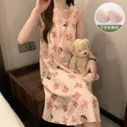 背心裙女夏季纯棉2023年夏天薄款带胸垫睡衣可爱少女家居服夏