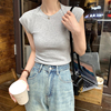 韩版高级感洋气气质修身短袖圆领拼接两件套插肩袖美式T恤上衣女