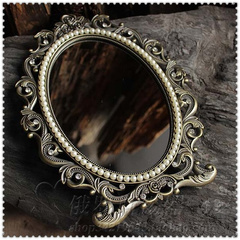俄罗斯青古铜台镜 椭圆金属台式化妆镜 镂空欧式玫瑰公主梳妆镜子