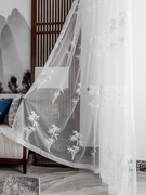 新中式窗纱中国风竹子纱帘，透光刺绣白纱禅意茶室，客厅书房窗帘定制