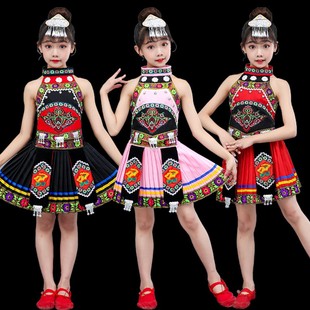 2023儿童哈尼族服装，女孩舞蹈演出服少数民族，幼儿舞台表演服饰