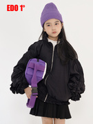edo1一度童装23秋原创设计拉链式外套纯色，半高领褶皱设计上衣潮