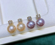 淡水珍珠耳钉9-10mm强光白色紫色，橙色耳环14k注金送女友礼物