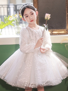 儿童小礼服裙冬款白色纱裙，女宝宝生日，公主裙女孩主持人钢琴演出服