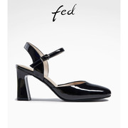fed包头凉鞋女夏季女鞋黑色法式高跟鞋粗跟单鞋R0409-ZFA023