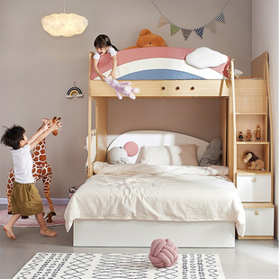 安兰图多功能组合高低，床交错式上下带衣柜一体双层床小户型儿童床