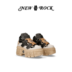 NewRock春夏透气帆布复古朋克风金属厚底高帮坦克鞋多色