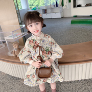 韩国女童风衣外套2023儿C童立领花朵公主裙中小童秋冬洋装