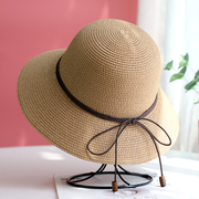 春夏季海边沙滩遮阳草帽，女防晒百搭渔夫帽子清新大檐太阳帽可折叠