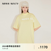Miss Sixty2024春季含桑蚕丝长款T恤女半高领撞色运动风两穿