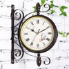 新欧式铁艺双面挂钟创意美式两面挂表现代简约客厅家用钟表复古时
