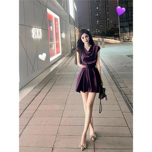 夏装搭配一整套气质名媛高端小洋装精致绝美小香风紫色半身裙套装