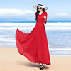 拖地长裙2023夏季红色雪纺，长袖大摆显瘦连衣裙长款到脚踝超长
