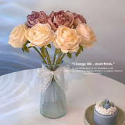 玫瑰仿真假花摆设客厅餐桌房间卧室桌面装饰花艺摆件永生干花花束