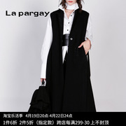 Lapargay纳帕佳2024中长款针织马甲黑色V领无袖女装背心外套