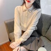 雪纺衬衫女士春秋装薄款衬衣2023法式甜美减龄设计感刺绣上衣