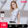 elleactive夏季短袖t恤女宽松纯棉休闲白色，修身体恤印花上衣