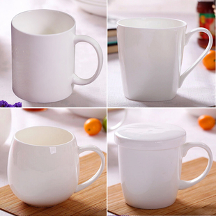 景德镇骨瓷简约陶瓷杯子，水杯茶杯纯白色马克杯定制logo牛奶咖啡杯