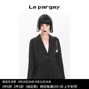 lapargay纳帕佳2023女装黑色上衣，休闲长袖假两件短外套西装潮