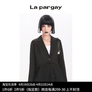 Lapargay纳帕佳2023女装黑色上衣休闲长袖假两件短外套西装潮
