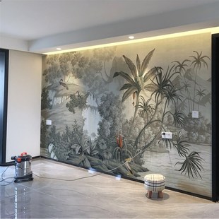 东南亚热带雨林壁纸客厅沙发美式电视背景墙布无纺布定制无缝壁画