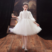 儿童礼服公主裙女童生日，高端小女孩花童主持人钢琴演出服演奏白色