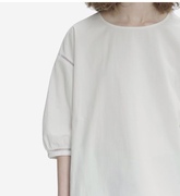 客供面料!法国小众@pc极简风，简约设计袖口镂空圆领中袖衬衫全棉