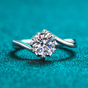 纯银莫桑石戒指(石戒指)雪花，款镀18k白金仿真钻戒，女指环饰品婚戒日韩时尚