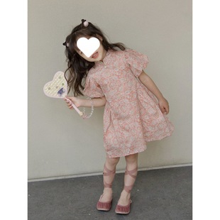 杰拉童装女童短袖旗袍，2024春夏儿童，中国风泡泡袖粉色旗袍裙1