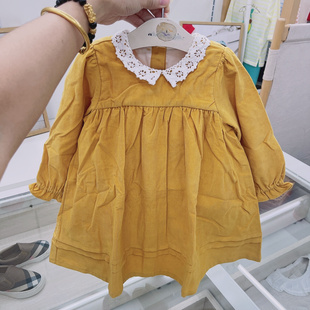韩国飞马专g童装 22秋女宝儿童蕾丝娃娃领洋气长袖可爱连衣裙