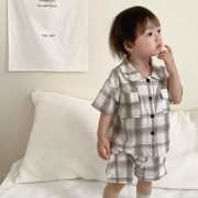 韩版夏季短袖婴儿条纹套装男女童装薄款纯棉洋气短裤上衣分体套装