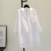 白色棉麻衬衫单口袋BF风衬衣2024春季韩版宽松休闲中长款开衫