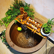 竹子流水器陶瓷鱼缸鱼盆过滤器风，水轮车招财，摆件石槽喷泉加湿增氧