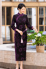 旗袍2024改良春秋冬款紫色荷花，中袖长款妈妈，重工老上海复古连衣裙