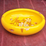 景德镇陶瓷器风水缸纯黄色描金鱼缸水浅笔洗烟灰缸水仙盆家用小型