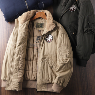 冬季棉衣空军飞行员夹克，男加绒加厚羊羔，毛领棉服棉袄休闲工装外套