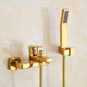 欧式简易淋浴花洒套装全铜金色，手持花洒浴缸龙头花洒增压淋浴器