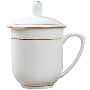 高档会议杯景德镇茶杯会议办公室，陶瓷茶杯陶瓷杯子带盖手柄，金边水(金边水)