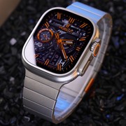 星图iwatch123456789se磁力吸附扣316不锈钢苹果手表带applewatch ultra49mm加宽一体接口蝴蝶扣45/41钛金色