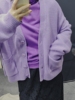 糖果色针织外套慵懒毛衣女(毛衣女)2023秋冬紫色开衫穿搭中长上衣时尚