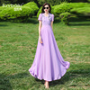 紫色连衣裙2023女夏高级感刺绣修身显瘦超长到脚踝大摆裙803