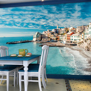 3D北欧地中海壁纸欧式客厅沙发电视背景墙纸现代简约海景壁画墙布