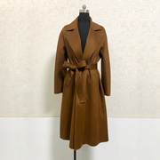 私人订制深棕色双面羊绒水波纹大衣纯手工制作设计感高档大牌外套