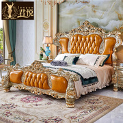 欧式真皮床全实木1.8米双人床，高端豪华别墅，大床主卧储物高箱婚床
