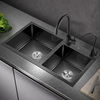 黑色纳米洗菜盆双槽304不锈钢手工，水槽厨房台上盆洗碗槽家用水斗
