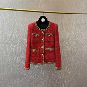 流行漂亮新年战袍小洋装名媛高端红色小香风外套+半身短裙